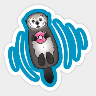 Otter with Donut - Cute Otter Holding Doughnut with Little Paws Sticker